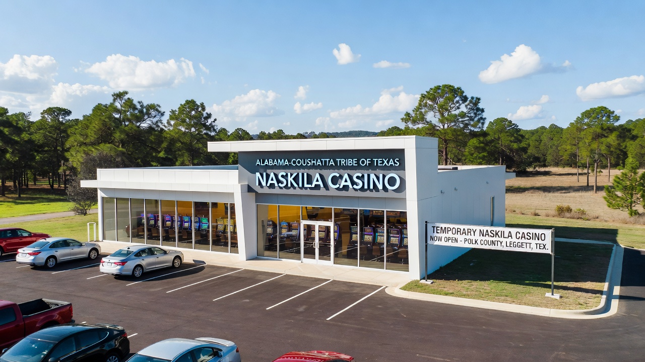 Interior shot of gaming machines and dining area inside the Naskila Casino during early operations in 2026